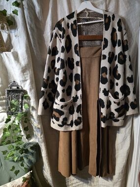 Leopard Print Open Front Cardigan | Cream & Brown